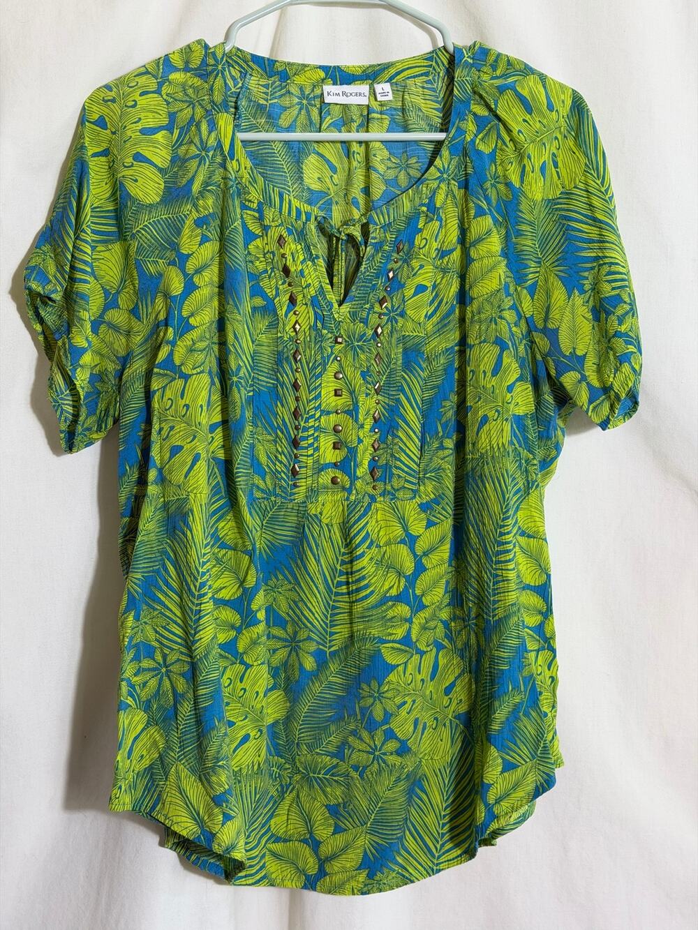 Kim Rogers Tropical Leaf Print Top Large